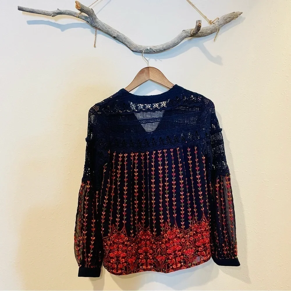 Anthropologie Anya Embroidered Peasant Blouse